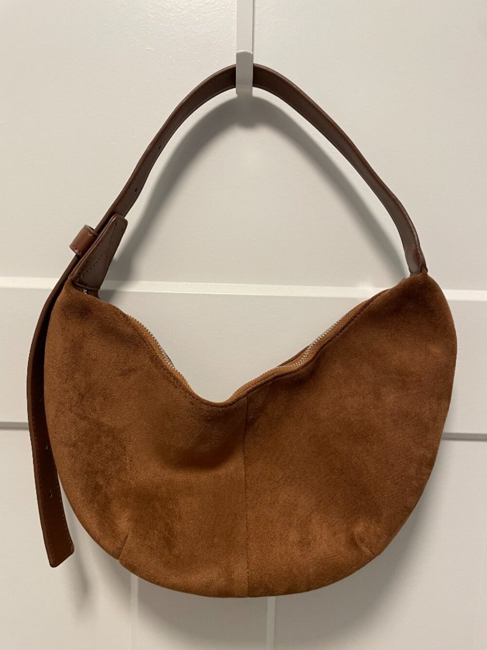 Brown Faux Suede/Leather Purse Bag Minimalist Every Day Shoulder Bag Boho Hobo